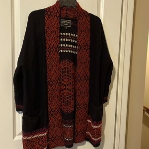 Lucky Brand long heavy sweater cardigan,M black, red cream, pink color